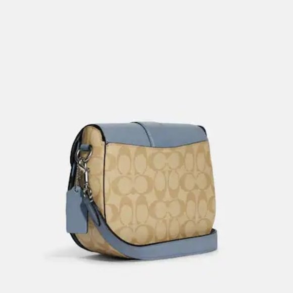 Coach Georgie Saddle Bag In Signature Canvas Light Khaki / Marble Blue - Picture 2 of 16